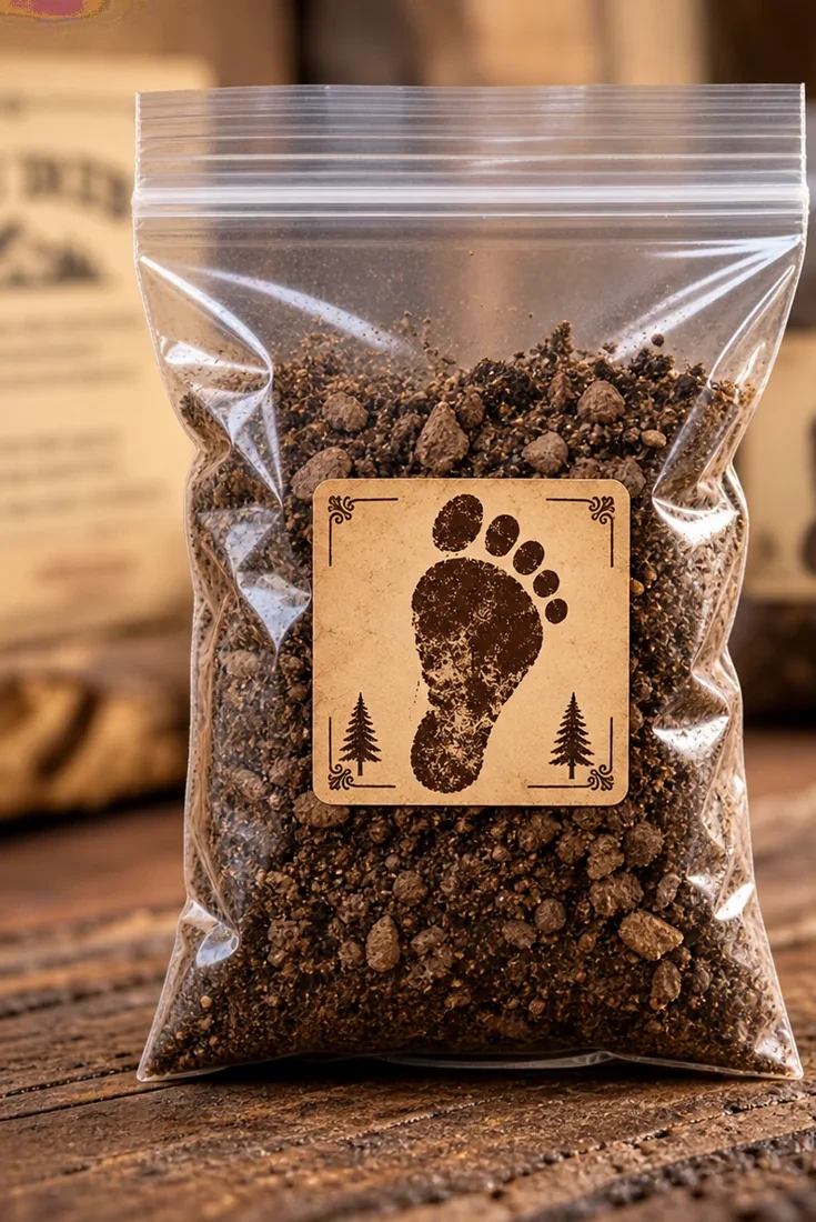 Eastern Kentucky Dirt in a clear branded bag with a Bigfoot footprint label
